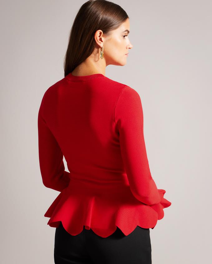 Hauts Ted Baker Long Sleeve Scalloped Peplum Rouge Clair Femme | LWO-95882157